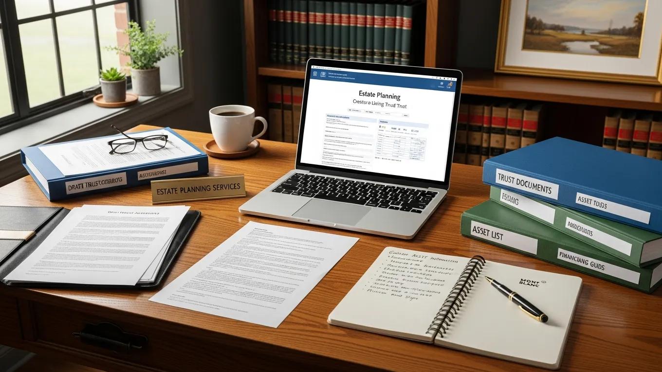 Workspace with documents for establishing a living trust